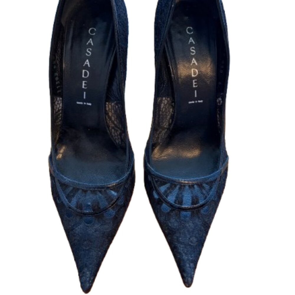 Casadei Black Lace Pointed Toe Stiletto Heels Size 36 Made in Italy